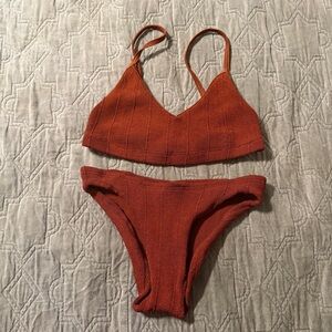 Hunza G Rust Textured Two-Piece Bikini Set